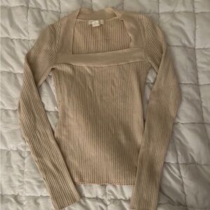 H&M Beige Ribbed Long Sleeve Top